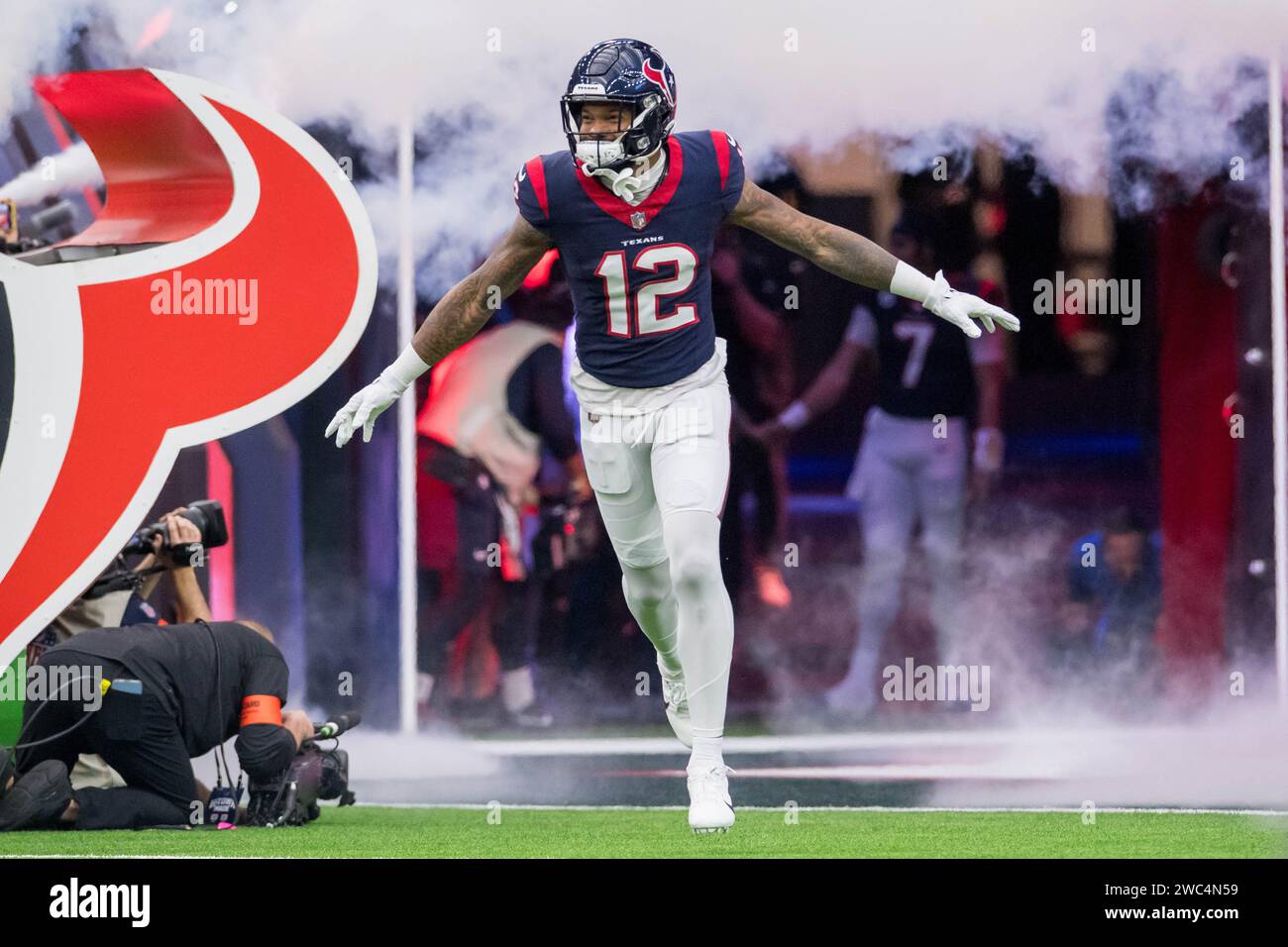 Houston, TX, USA. 13th Jan, 2025. Houston Texans wide receiver Nico Collins (12) enters the