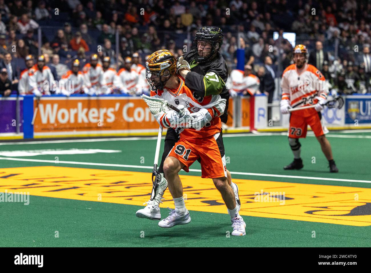 January 13th, 2024 Buffalo Bandits forward Kyle Buchanan (91) runs in