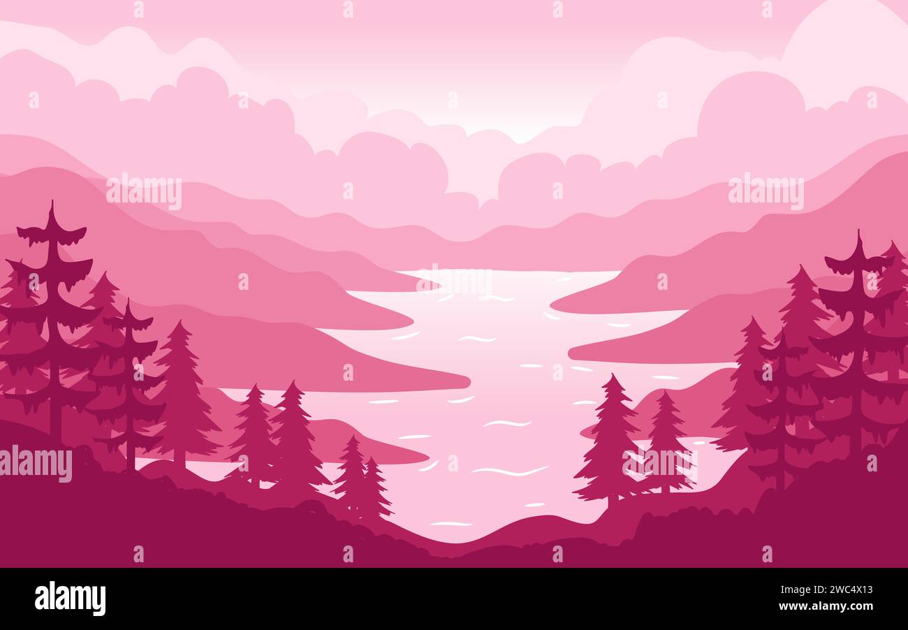 flat landscape nature view mountain illustration Stock Vector Image ...
