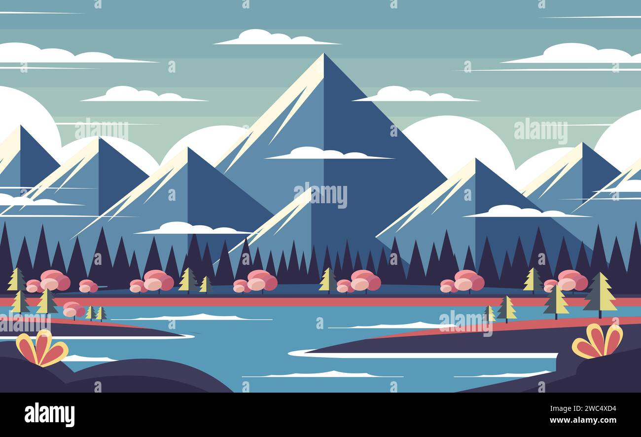 flat landscape nature view mountain illustration Stock Vector Image ...