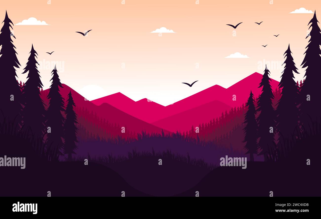 flat landscape nature view mountain illustration Stock Vector Image ...