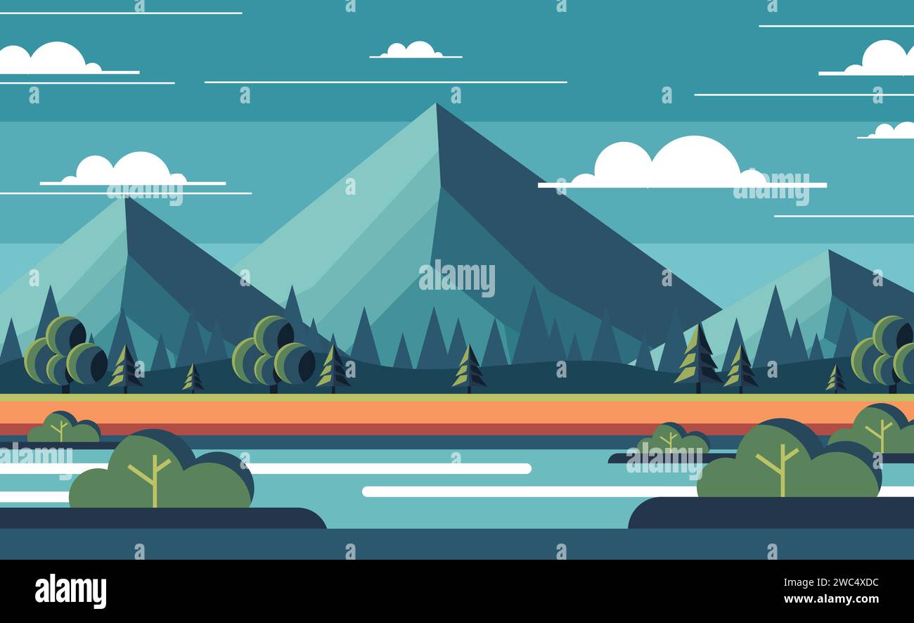 flat landscape nature view mountain illustration Stock Vector Image ...
