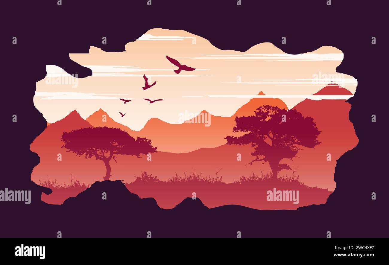 flat landscape nature view mountain illustration Stock Vector Image ...
