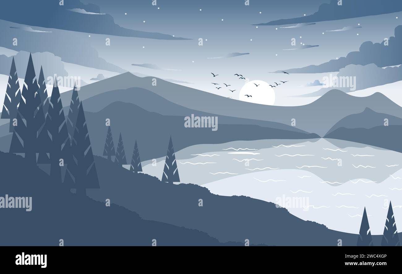 flat landscape nature view mountain illustration Stock Vector Image ...