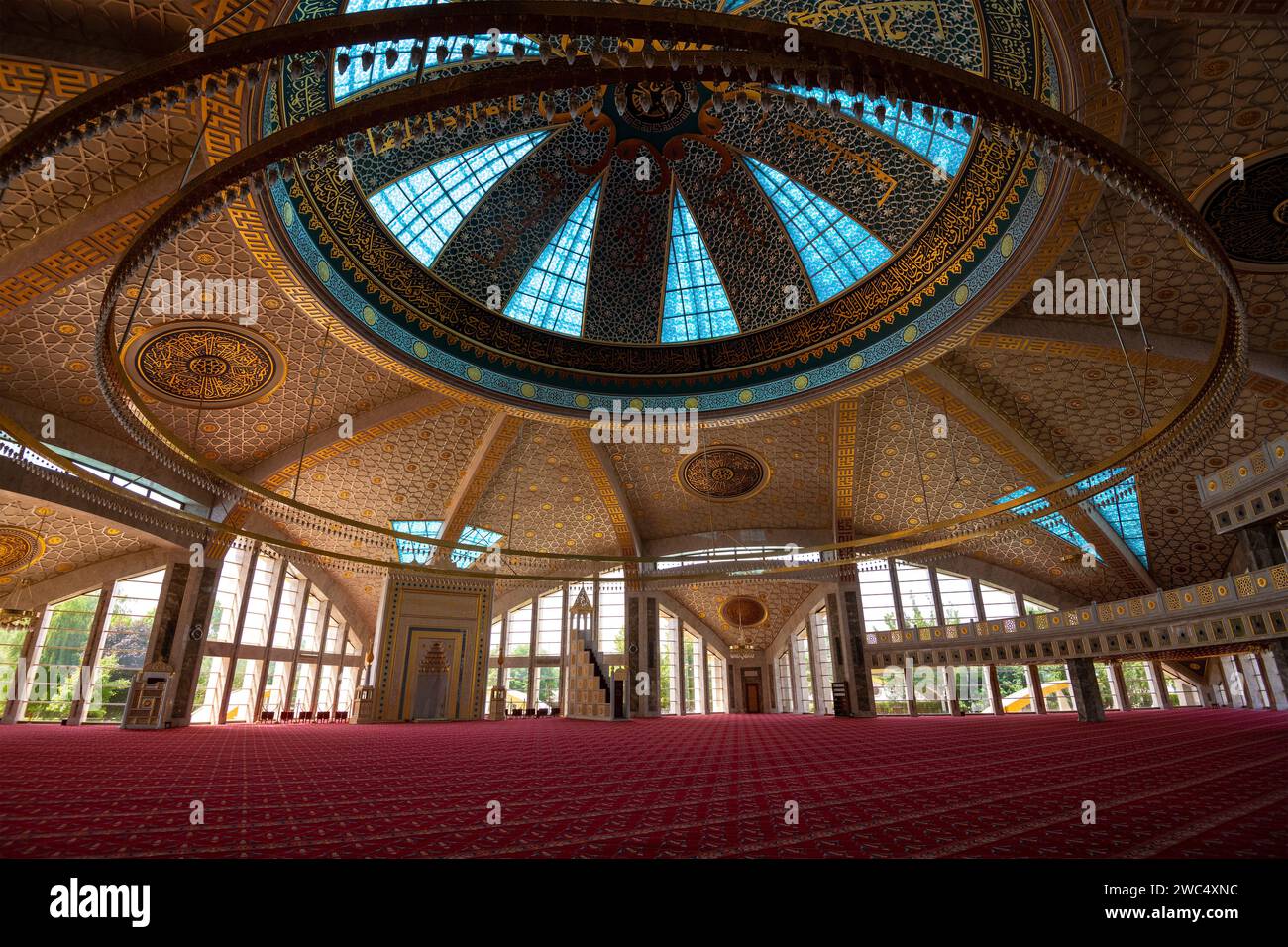 ARGUN, RUSSIA - JUNE 14, 2023: Interior of the Mother's Heart Mosque (Aimani Kadyrova Mosque) Stock Photo