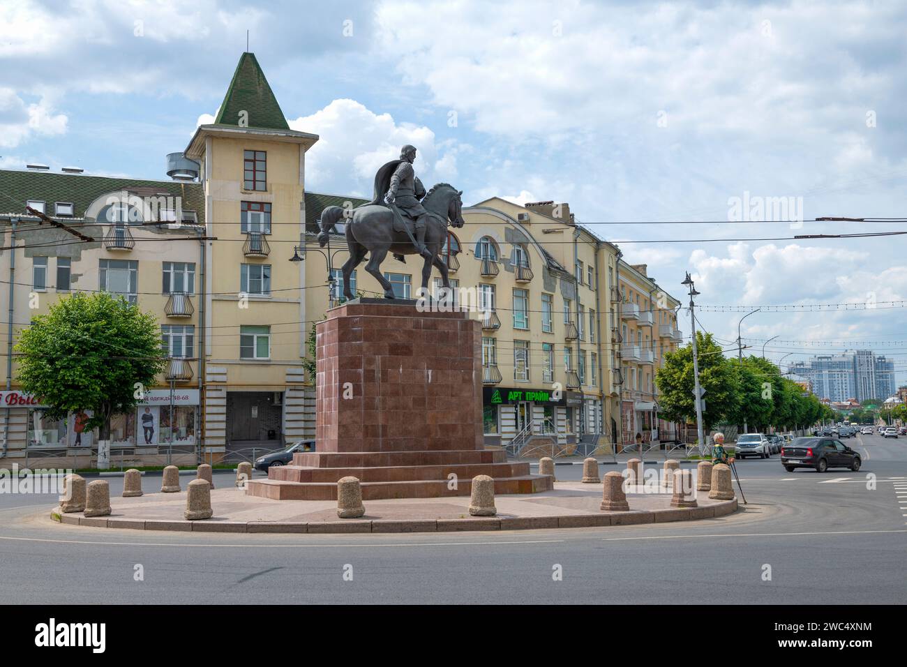 RYAZAN, RUSSIA - JUNE 16, 2023: Monument to Prince Oleg Ryazansky in the city landscape on a June day Stock Photo