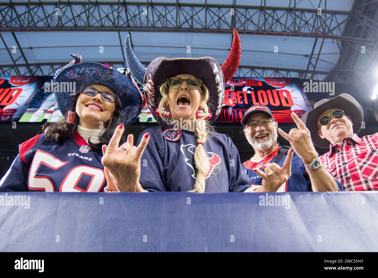 Houston, TX, USA. 13th Jan, 2024. Houston Texans fans during a Wild Card playoff game between the Cleveland Browns and the Houston Texans in Houston, TX. Trask Smith/CSM/Alamy Live News Stock Photo