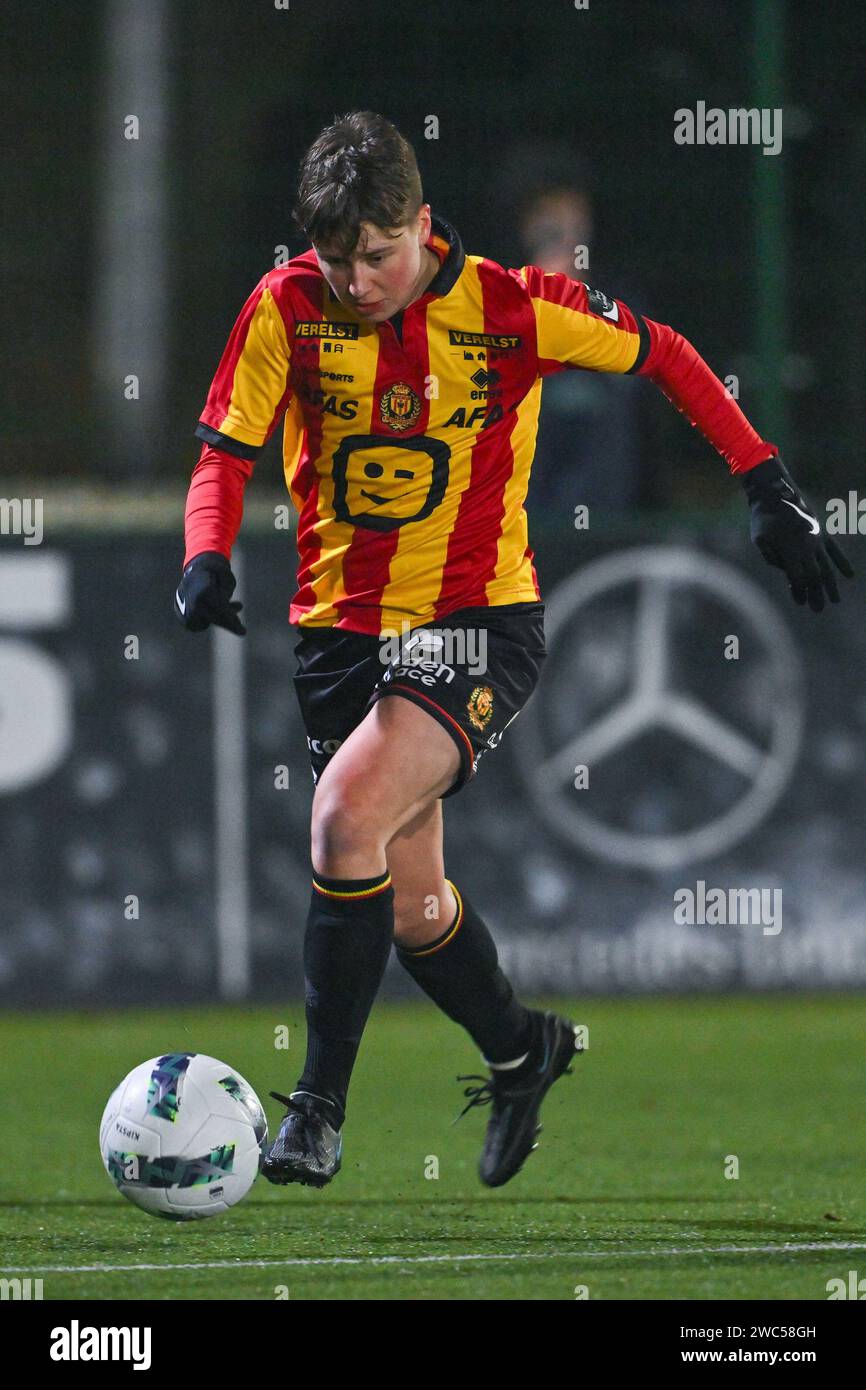 Oud Heverlee, Belgium. 13th Jan, 2024. Aster Janssens (20) of KV