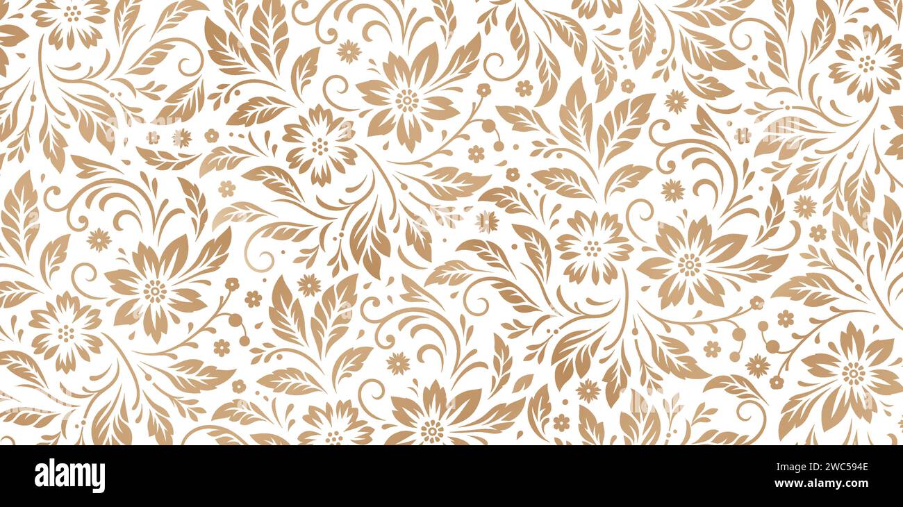 seamless patterned with florals ornaments golden colors isolated white backgrounds for textile wall papers, books cover, Digital interfaces, prints Stock Vector