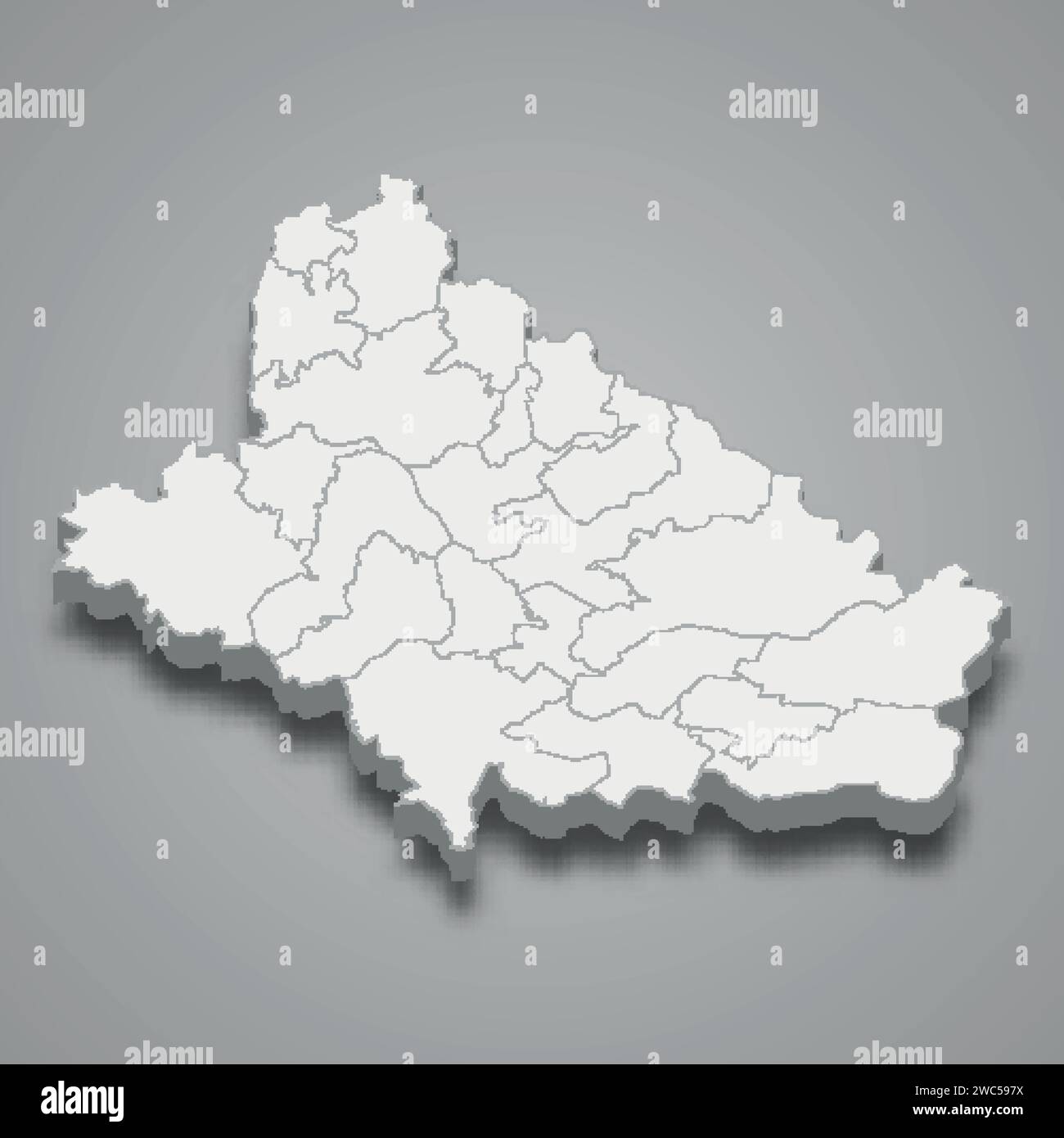 3d isometric map of Bjelovar-Bilogora is a county of Croatia, vector illustration Stock Vector
