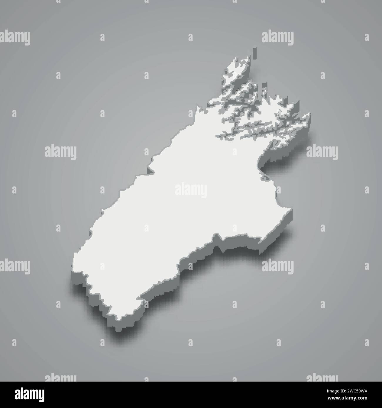 3d isometric map of Marlborough is a region of New Zealand, vector