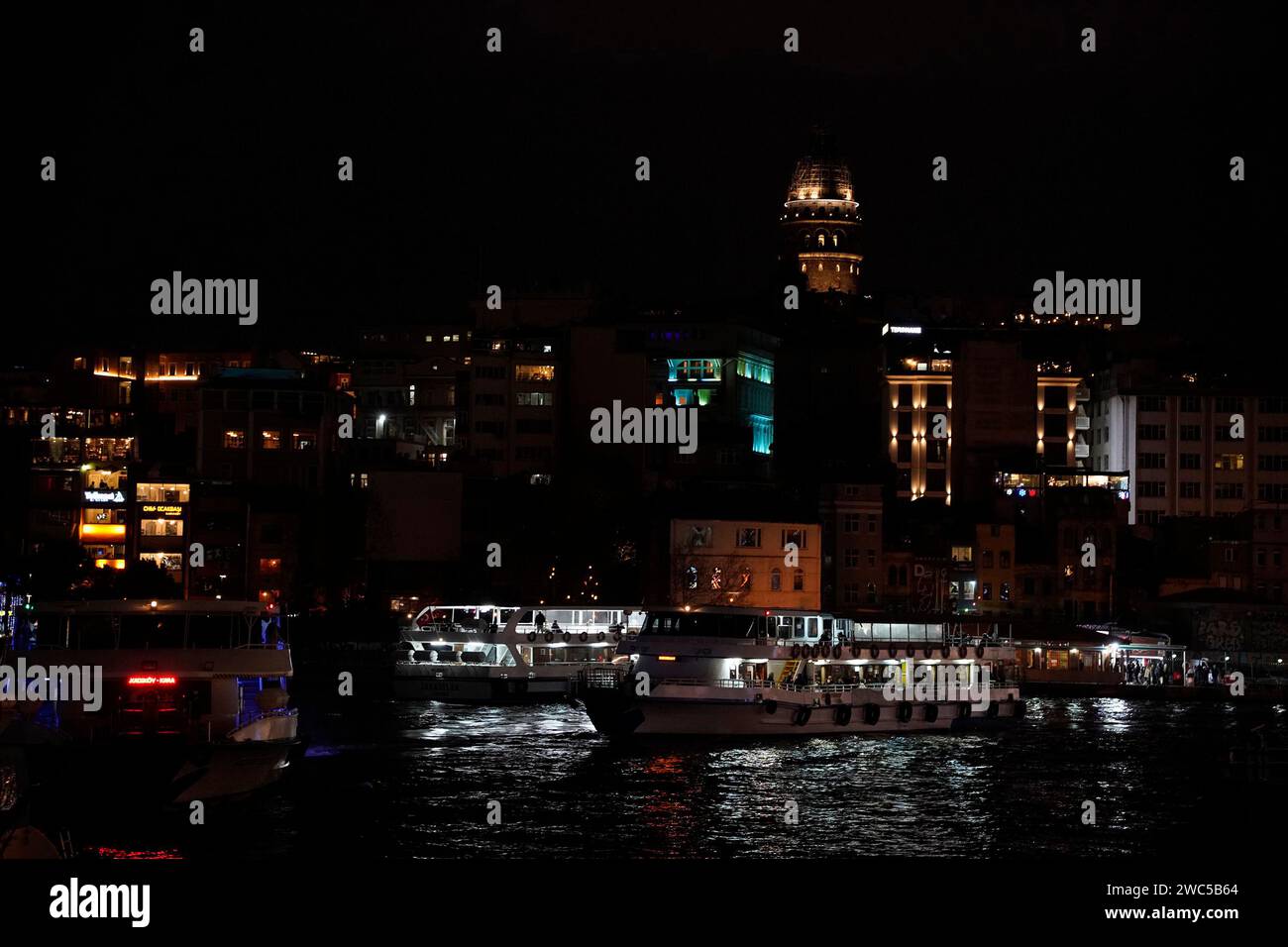 The galata tower in istanbul turkey under restoration night view Stock ...