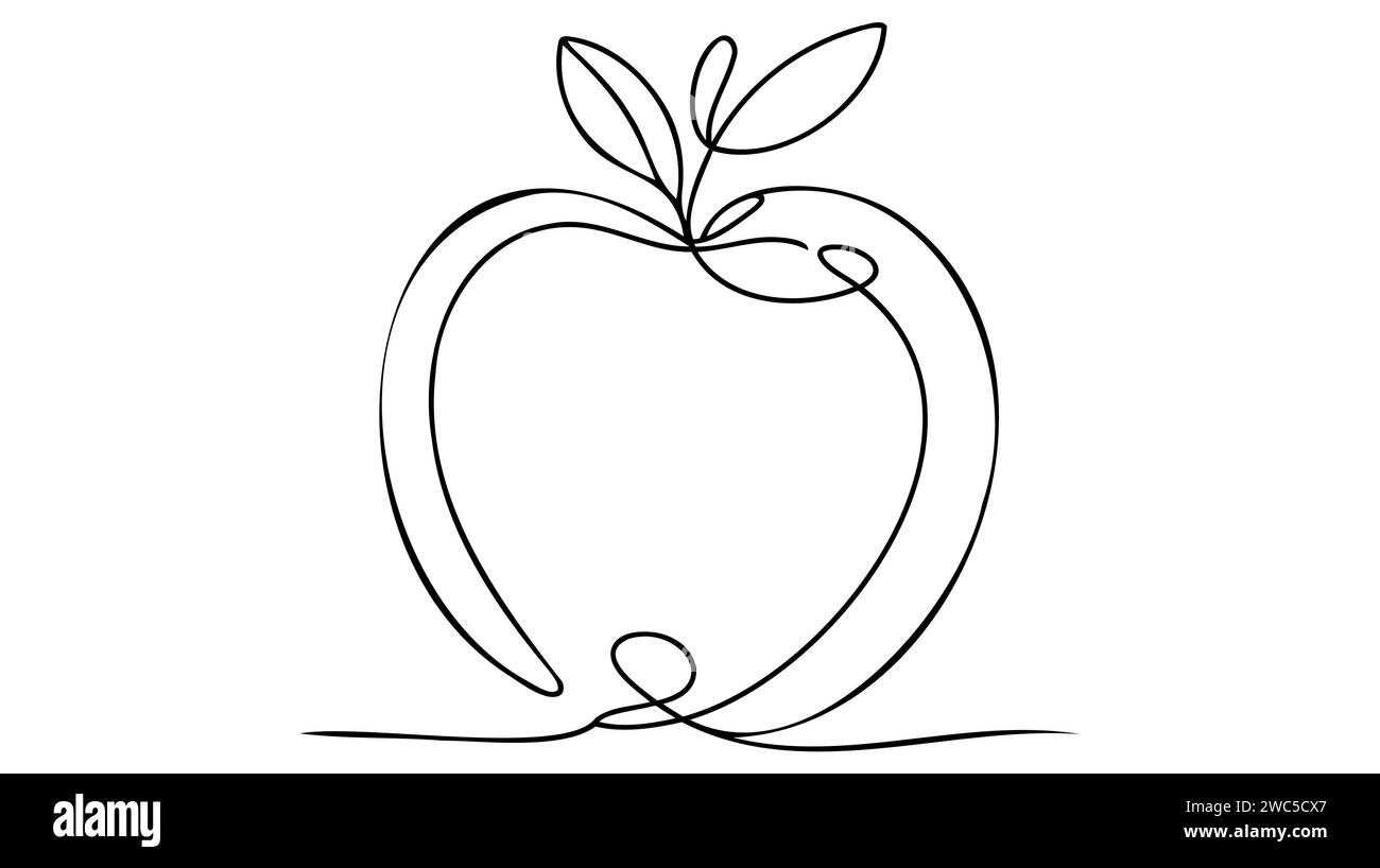 Apple fruit in continuous line art drawing style. Minimalist black line ...