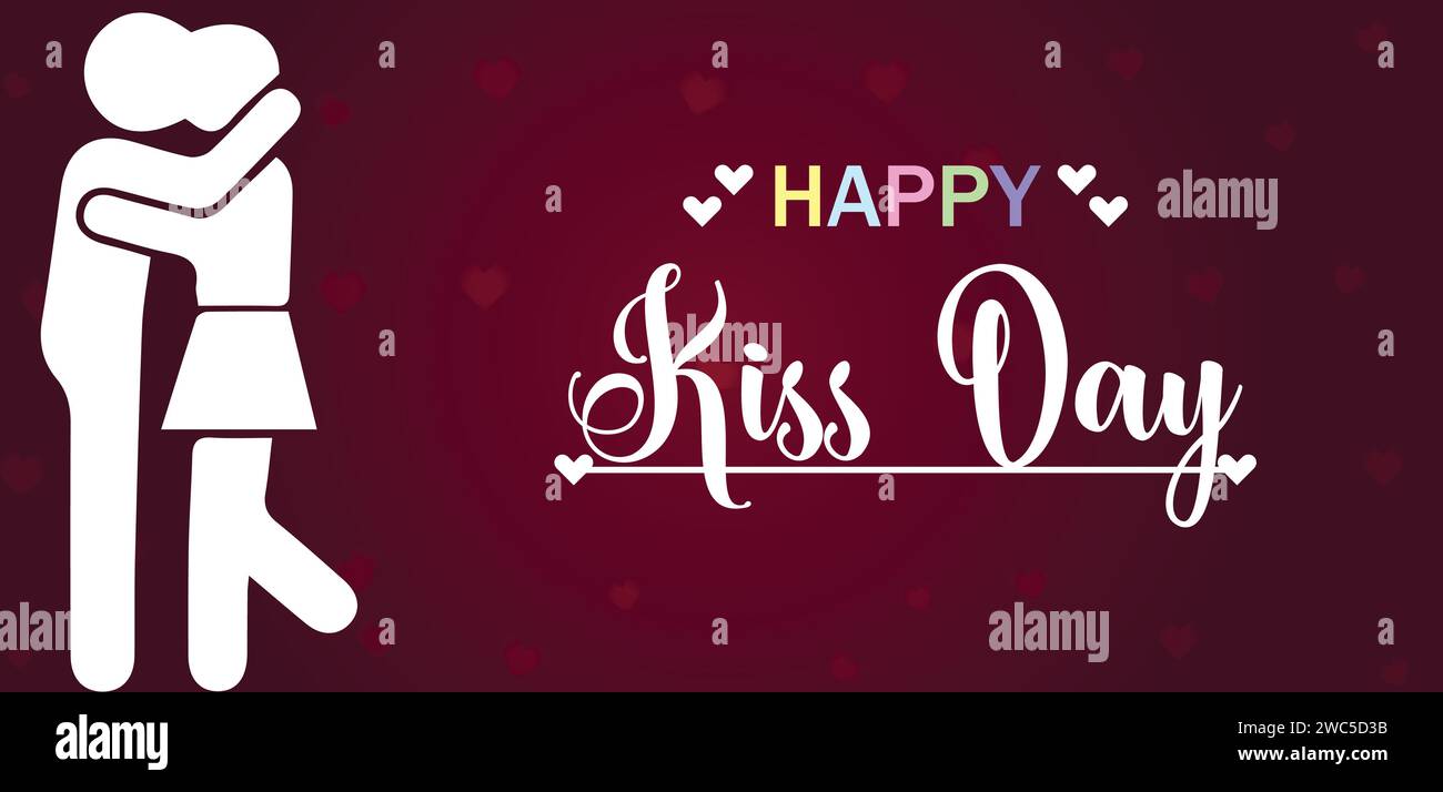 Happy Kiss Day Beautiful Text illustration Design Stock Vector
