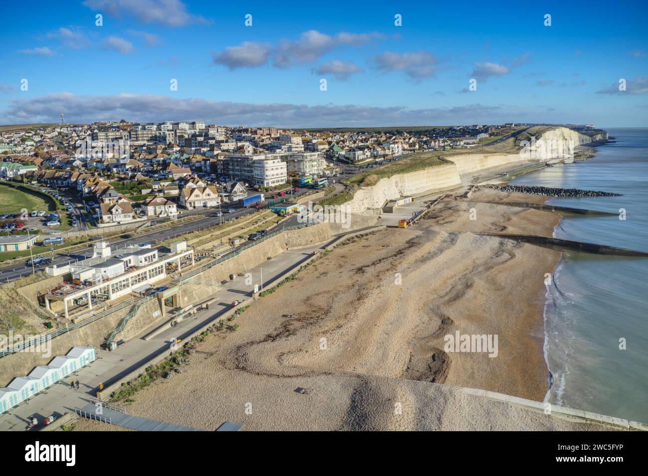 Aerial view of the White Chalk Cliffs at Saltdean in East Sussex