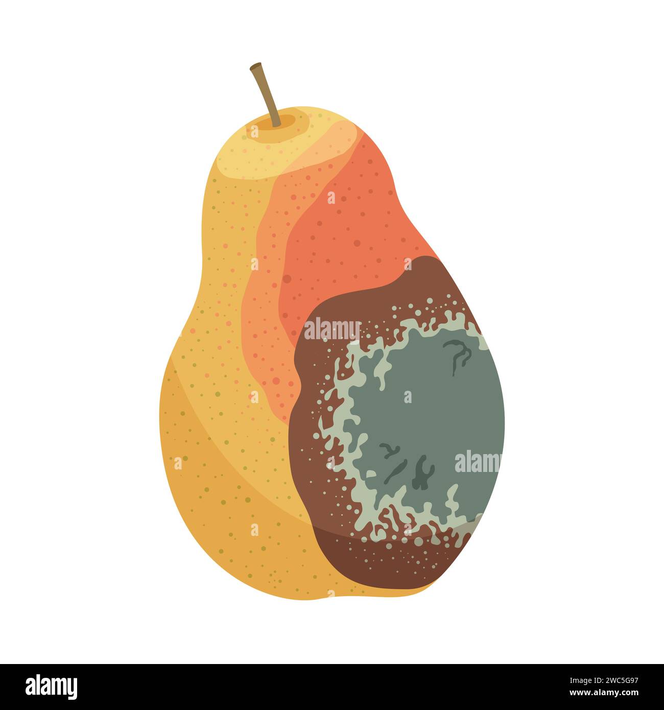 Spoiled pear fruit. Rotten food product, organic food waste cartoon vector illustration Stock Vector
