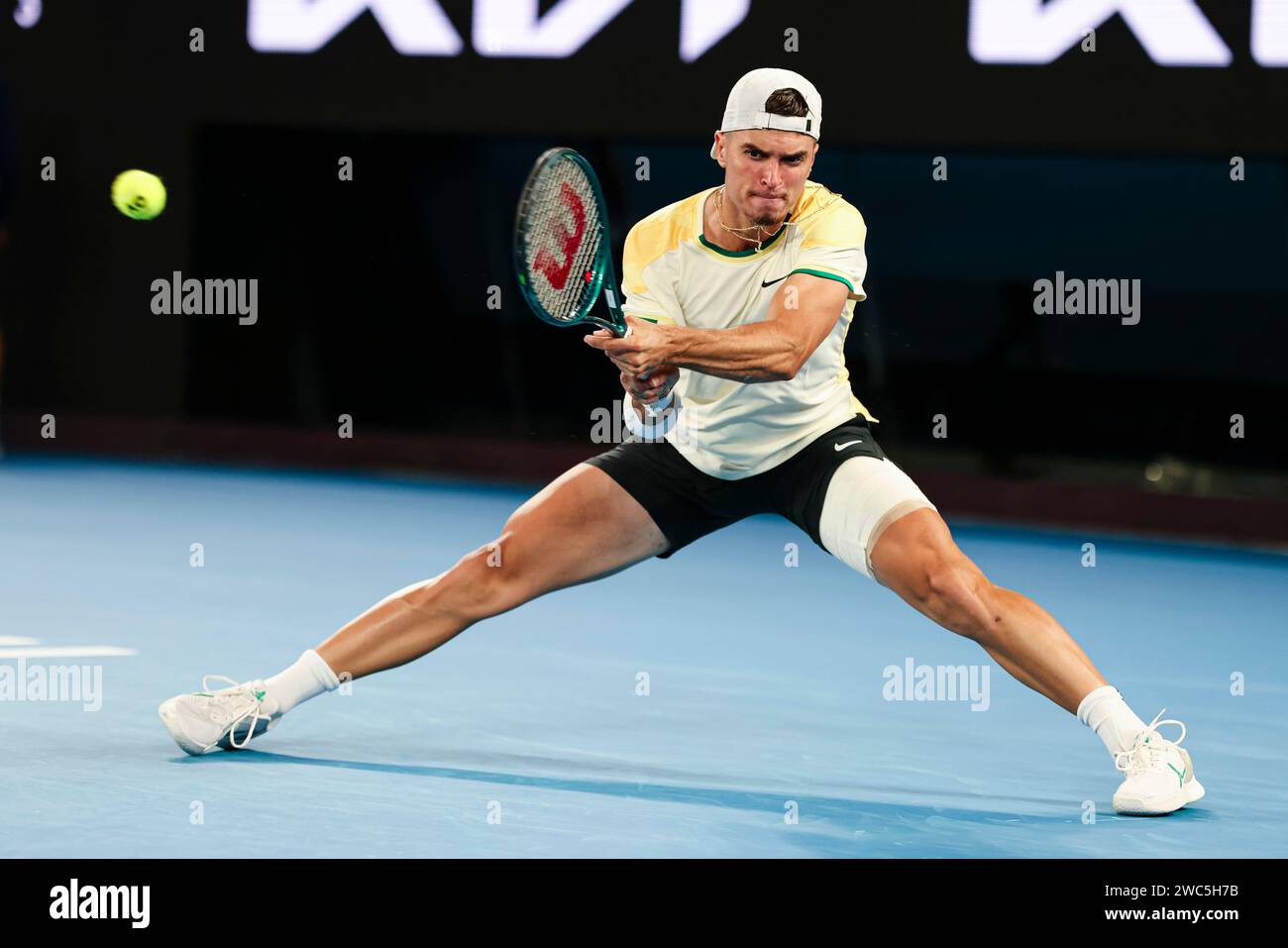 Melbourne, Australia, 14th Jan, 2024. Tennis player Dino Prizmic from Croatia is in action Melbourne, Australia, 14th Jan, 2024. Tennis player Dino Prizmic from Croatia is in action