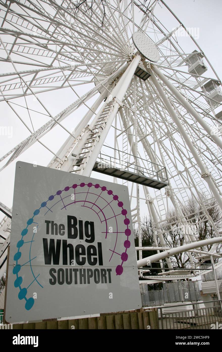 A close up view of the huge Ferris Wheel at the seaside resort of Southport on the North West coast of England, Europe Stock Photo