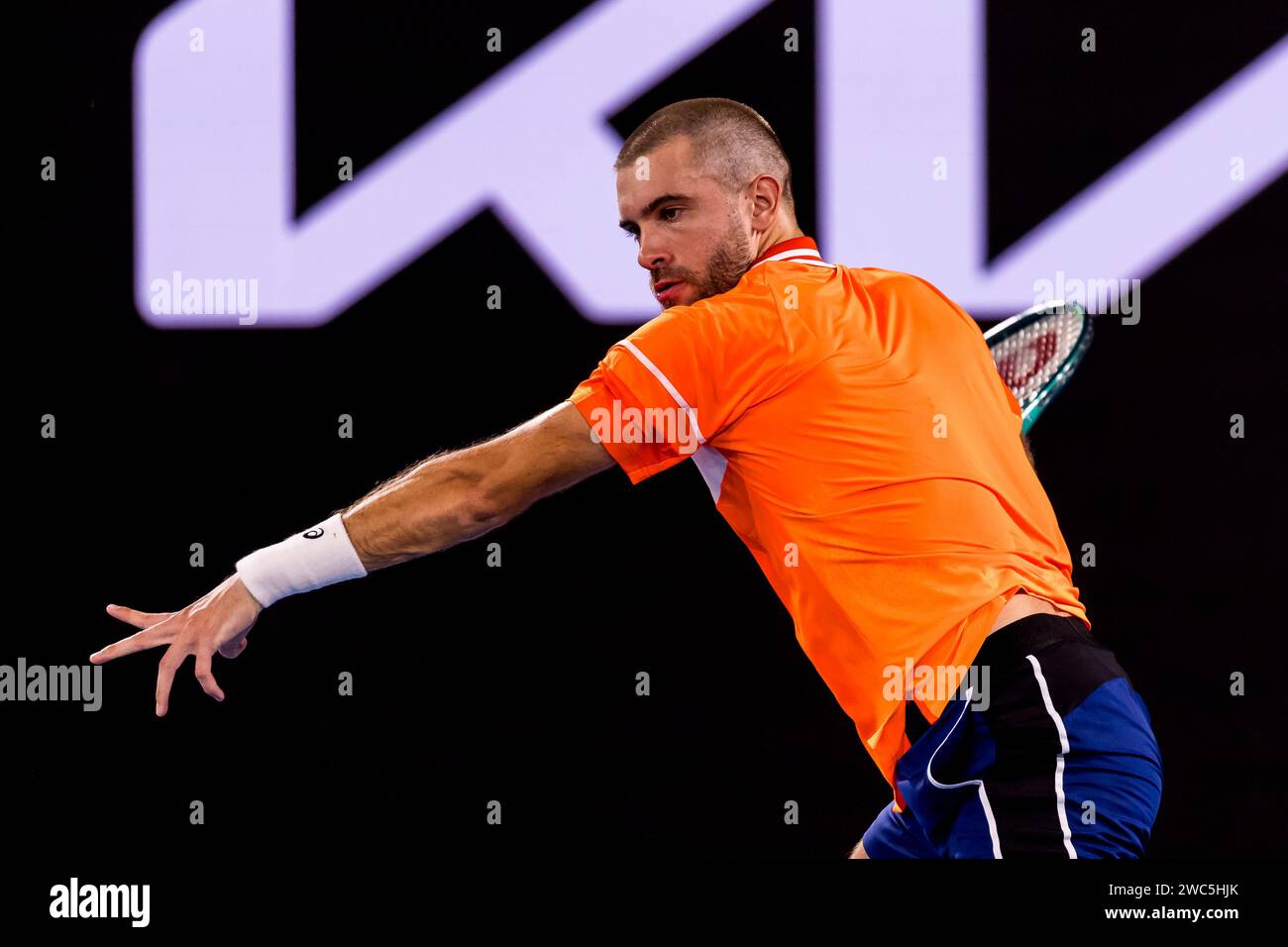 MELBOURNE, VIC - JANUARY 14: Borna Coric of Croatia in action during ...