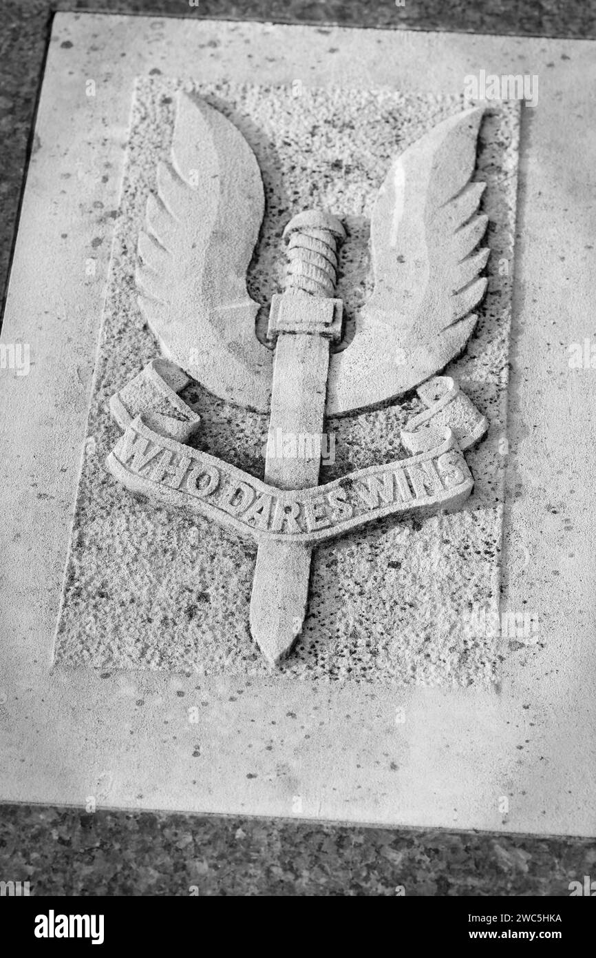 SAS Special Air Service winged dagger badge with Who Dares Wins Stock Photo