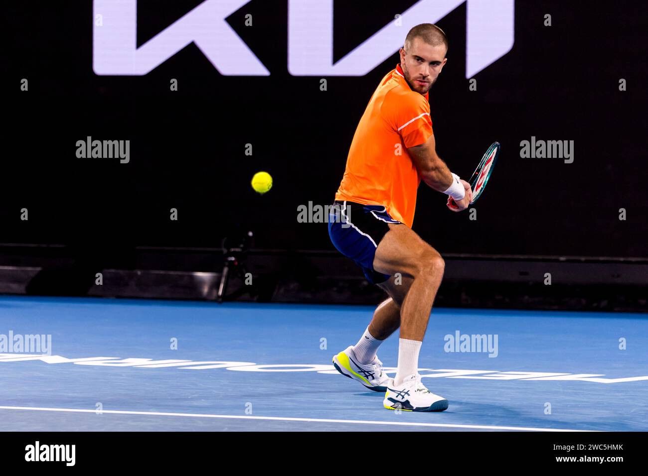 MELBOURNE, VIC - JANUARY 14: Borna Coric of Croatia in action during ...
