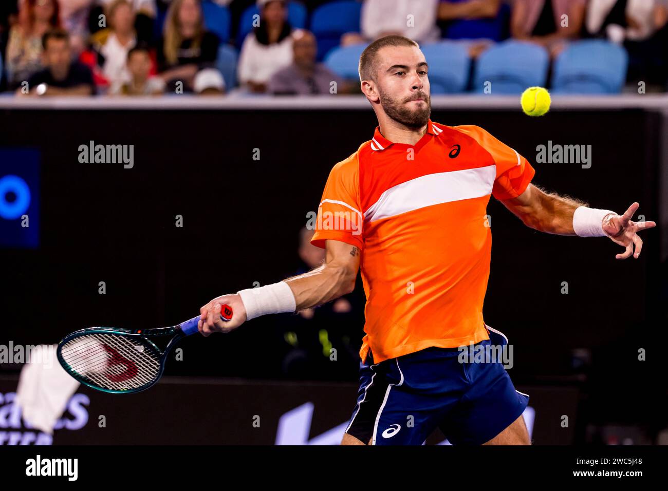 MELBOURNE, VIC - JANUARY 14: Borna Coric of Croatia in action during ...
