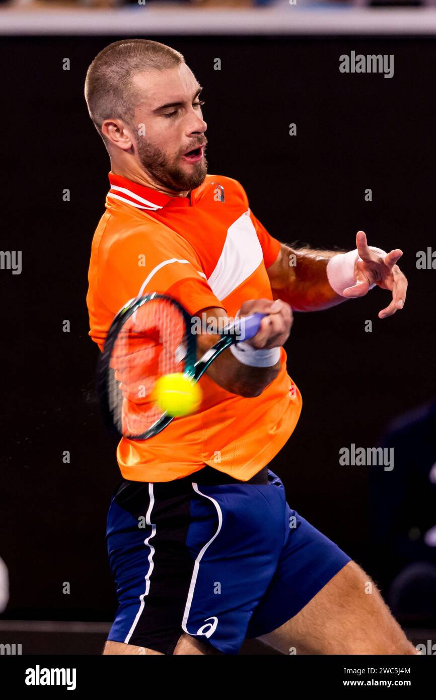 MELBOURNE, VIC - JANUARY 14: Borna Coric of Croatia in action during ...