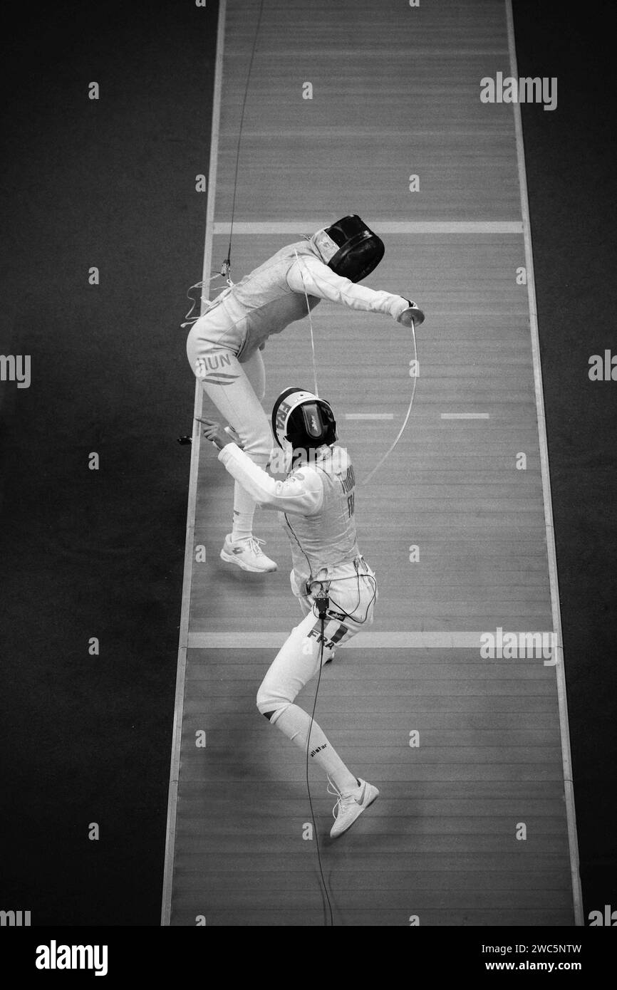 Paris, France. 13th Jan, 2024. Fencing Match (FOIL) between PASZTOR