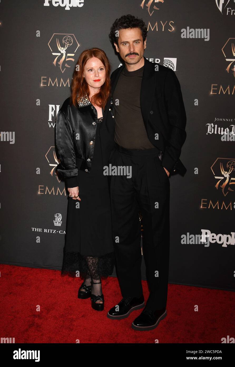 LOS ANGELES, CALIFORNIA - JANUARY 13: (L-R) ndrea Sarubbi and Luke Kirby attend the 75th Primetime Emmy performer nominees celebration at JW Marriott Stock Photo