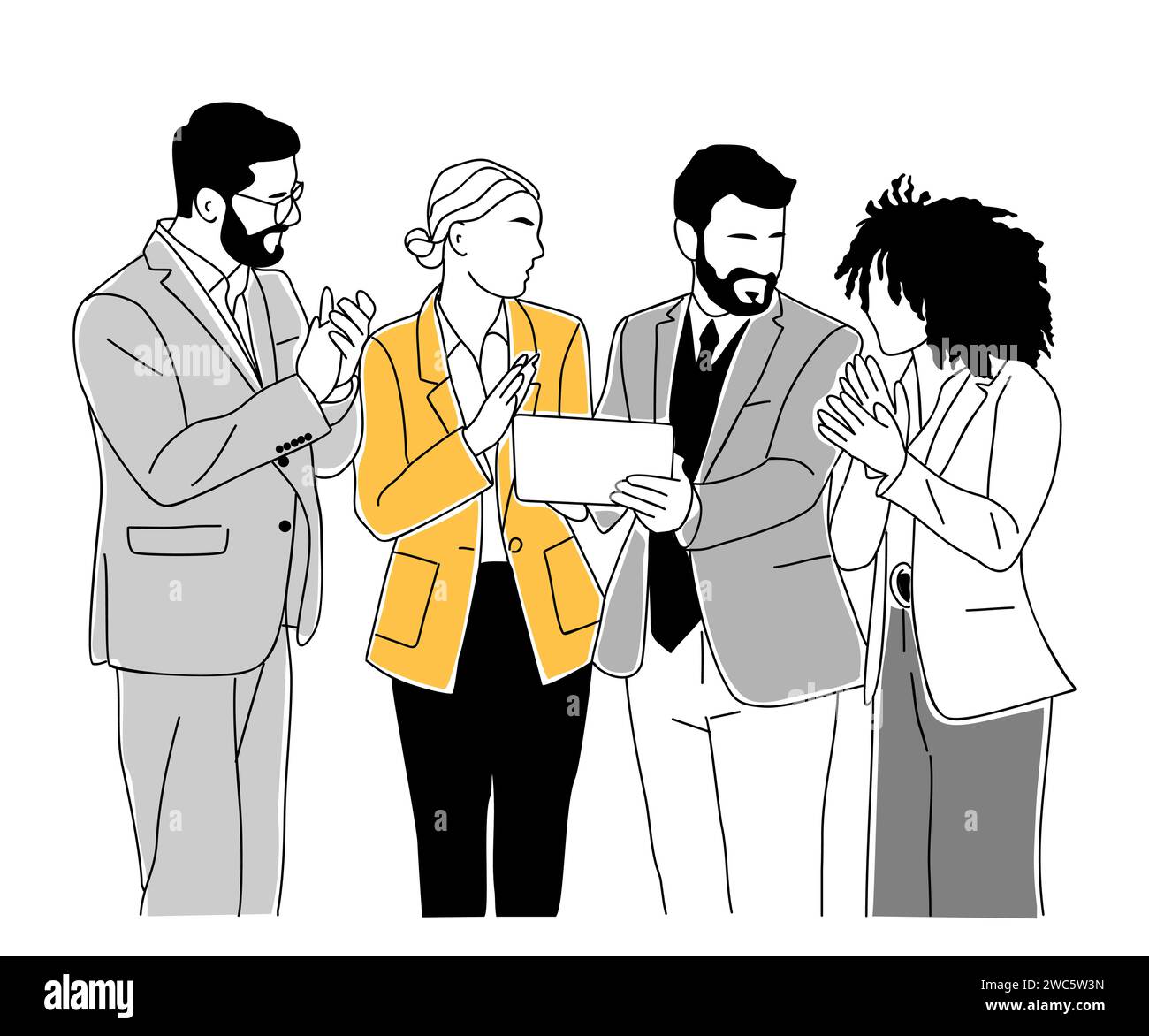 Business team clapping hands hand drawn vector art Stock Vector