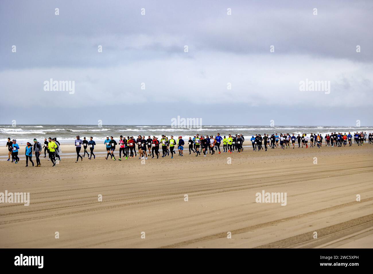 EGMOND AAN ZEE Runners on the beach during the NN Egmond Half Marathon. The route of this
