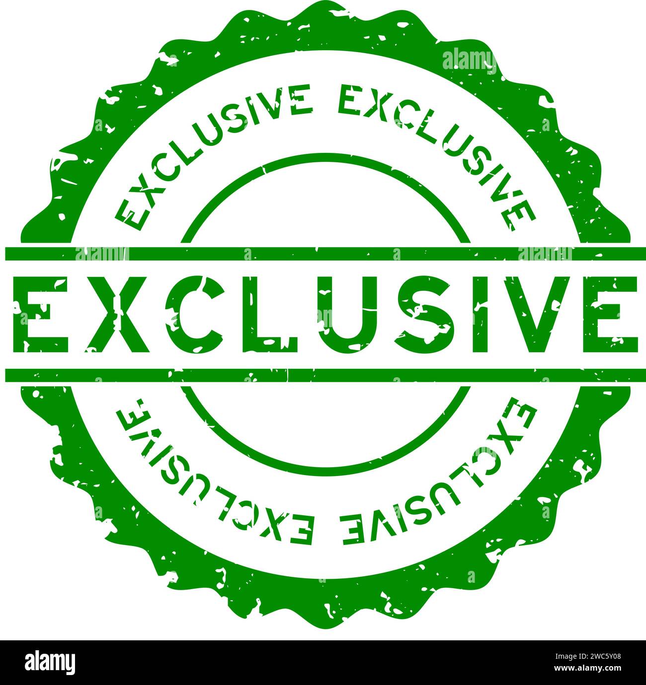 Grunge green exclusive word round rubber seal stamp on white background ...