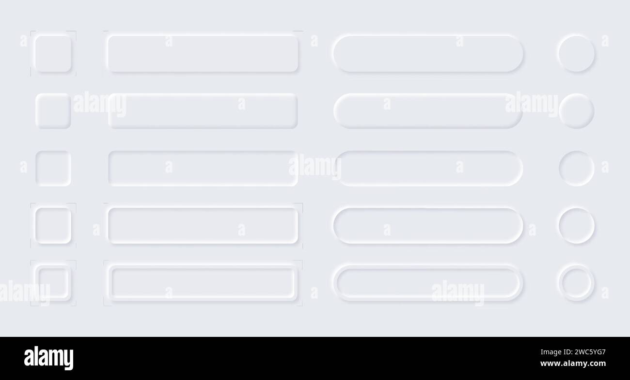 Neumorphic UI buttons. Modern minimal web layout with input fields ...
