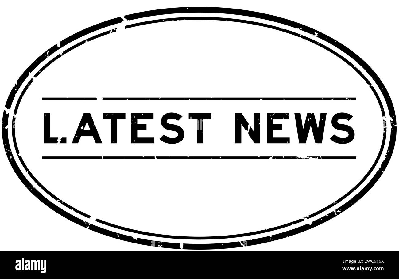 Grunge black latest news word oval rubber seal stamp on white ...
