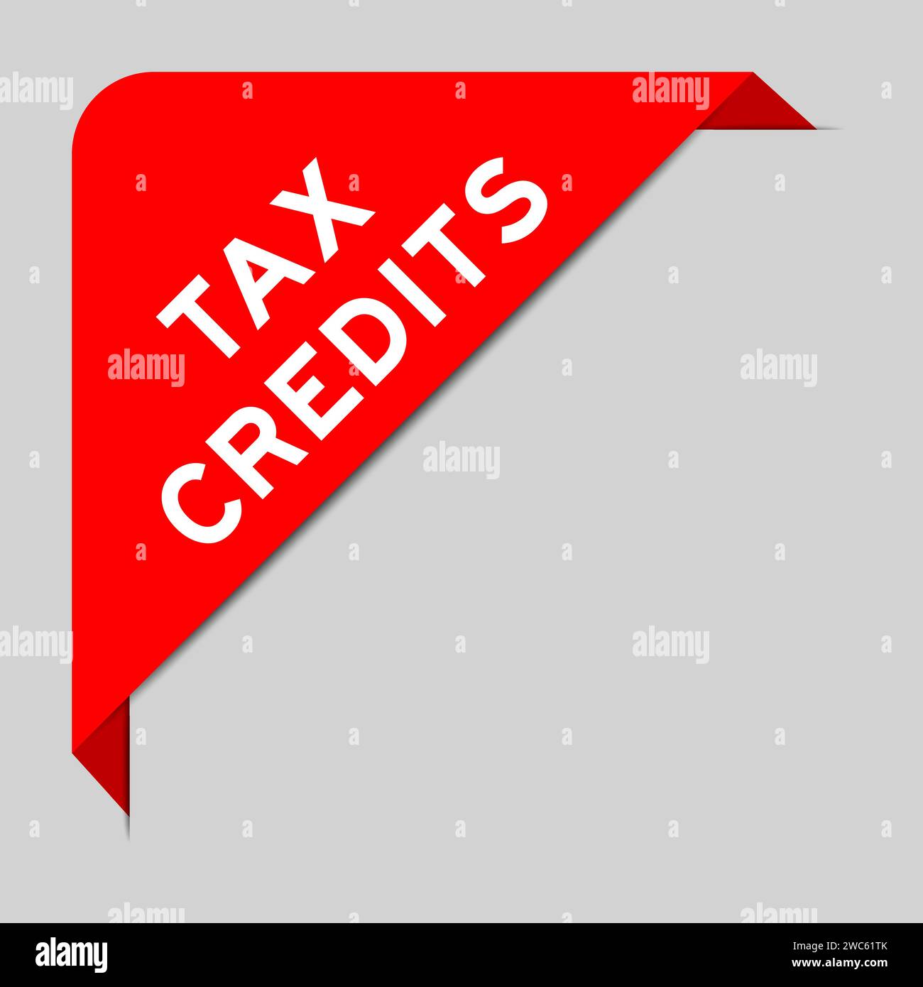 Red color of corner label banner with word tax credits on gray
