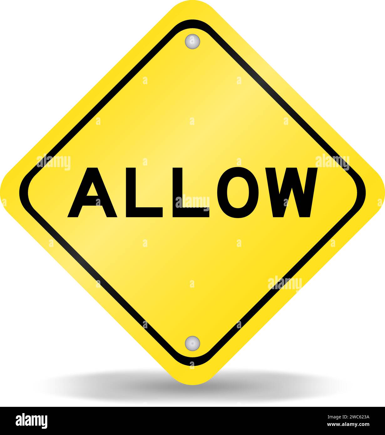 Yellow color transportation sign with word allow on white background