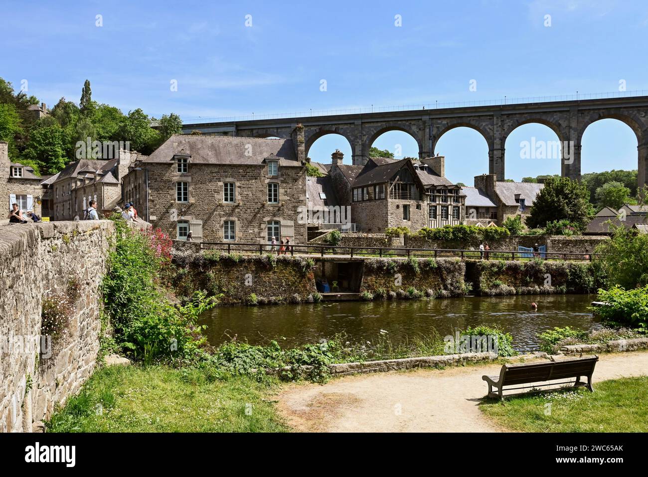 Old town building on the river Rance, Dinan, Cotes d'Armor, Brittany ...