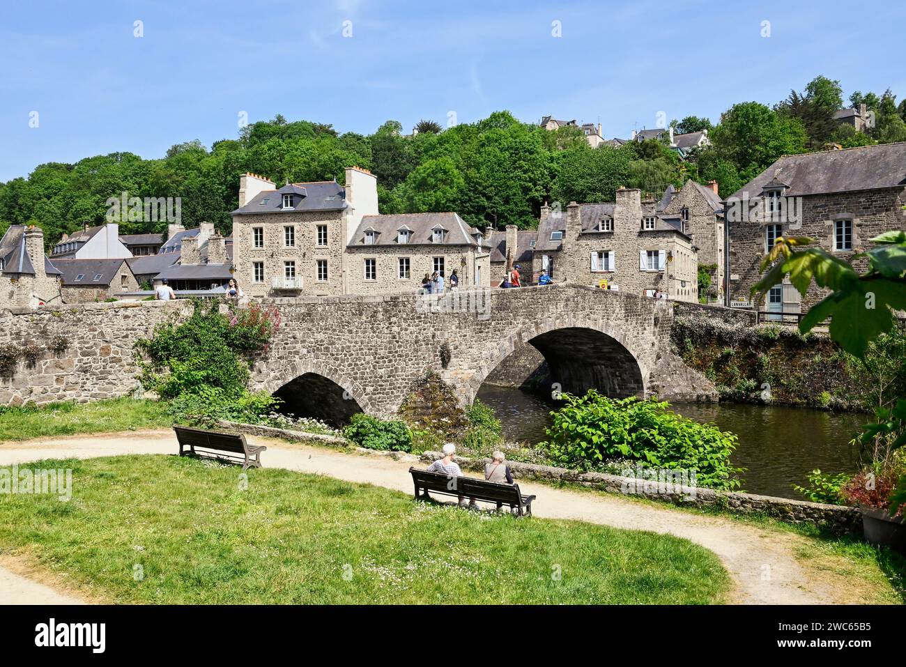 Old town building on the river Rance, Dinan, Cotes d'Armor, Brittany ...