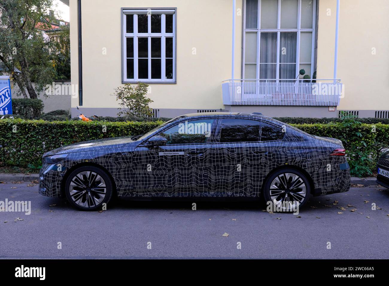 Side view of BMW 7 Series prototype, electrified version, Munich, Bavaria, Germany Stock Photo