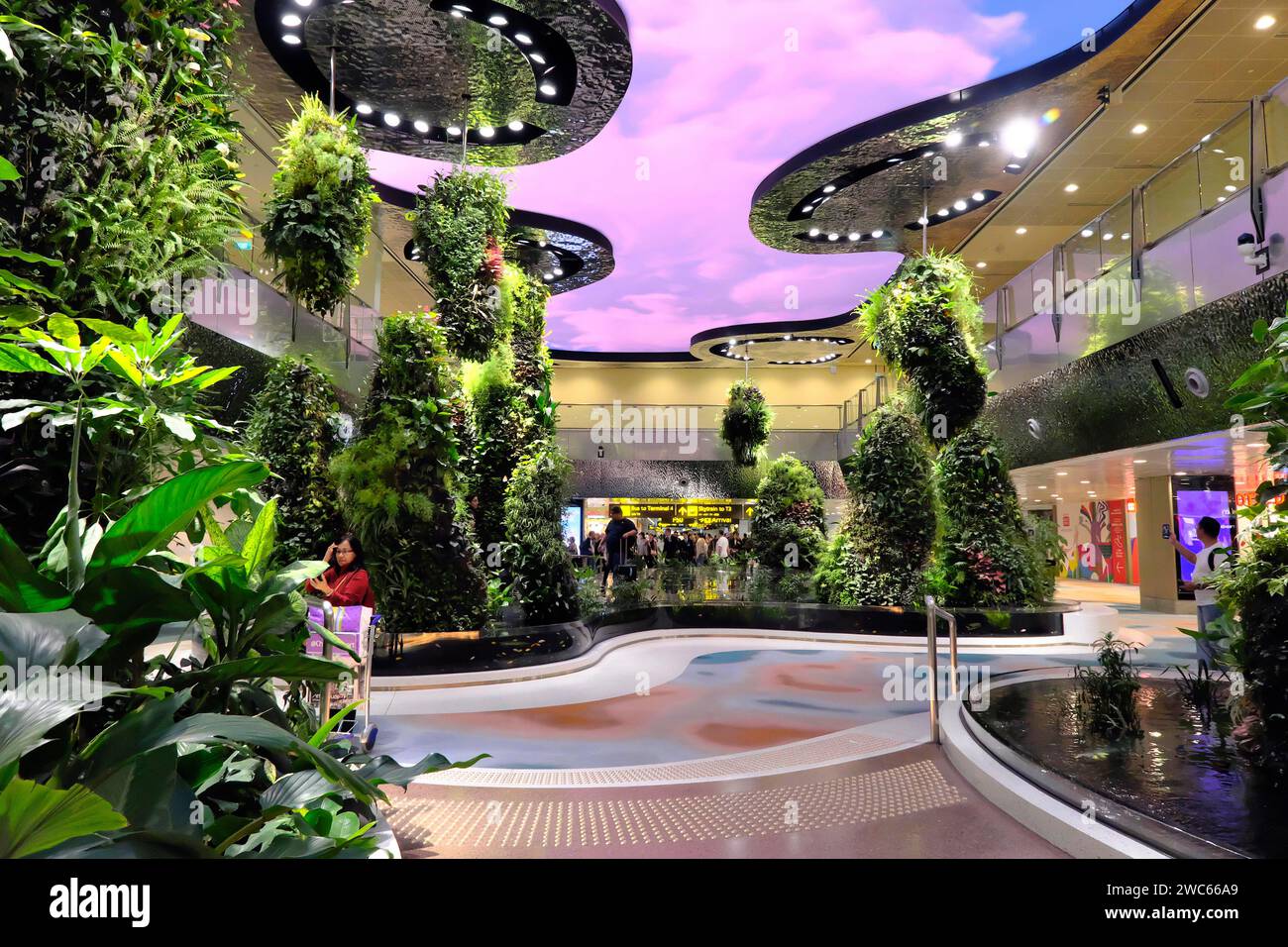 Interior view of Terminal 2, dreamscape with immersive garden and digital sky, Changi Airport Singapore, Singapore Stock Photo