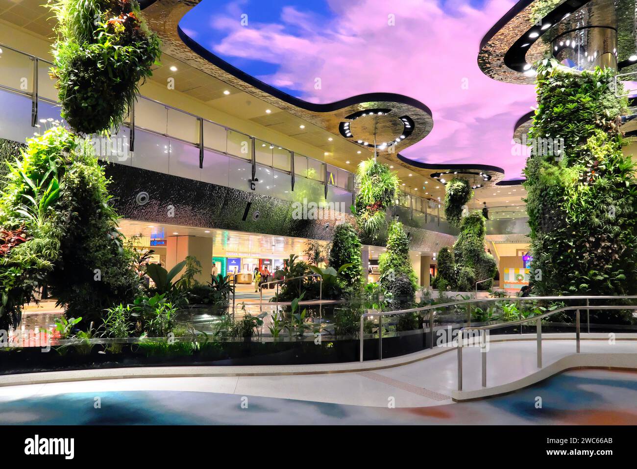 Interior view of Terminal 2, dreamscape with immersive garden and digital sky, Changi Airport Singapore, Singapore Stock Photo
