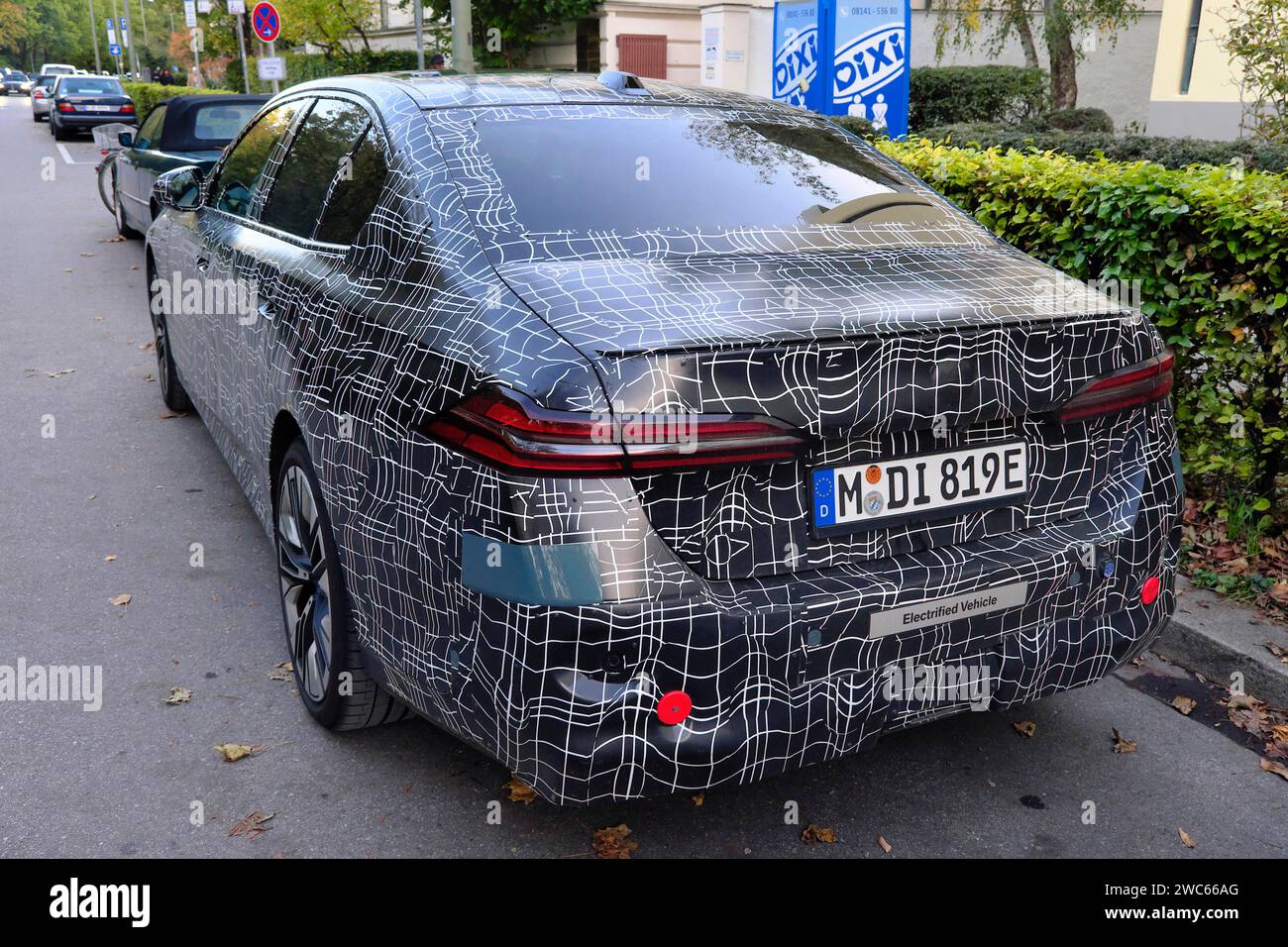 Rear view of BMW 7 Series prototype, electrified version, Munich, Bavaria, Germany Stock Photo