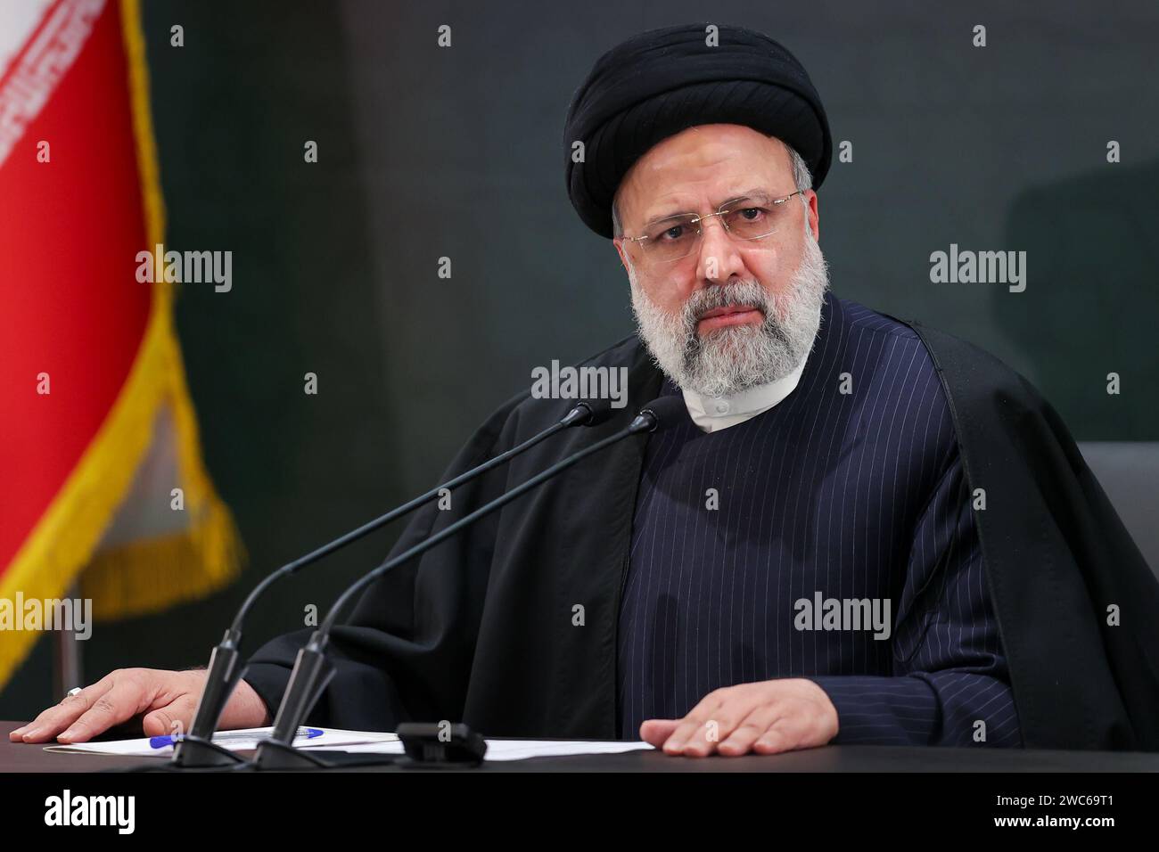 Tehran, Iran. 14th Jan, 2024. Iranian President EBRAHIM RAISI speaks at