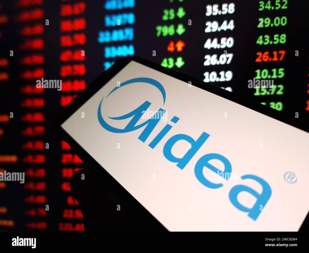 Konskie, Poland - January 13, 2024: Midea company logo displayed on ...