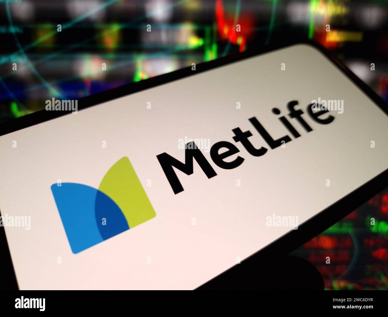 Konskie, Poland - January 13, 2024: MetLife company logo displayed on mobile phone screen Stock Photo