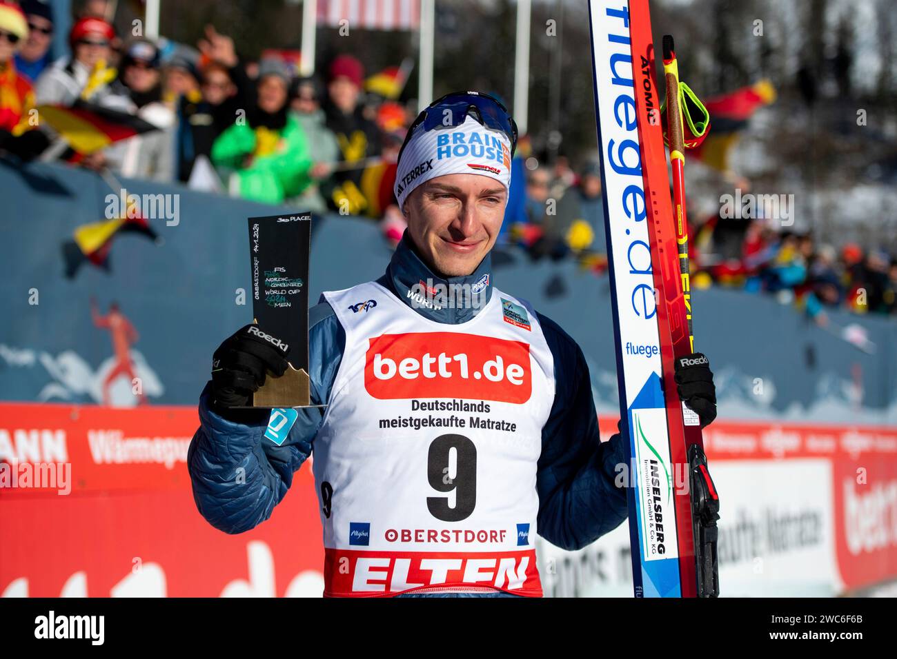Manuel Faisst (Deutschland) jubelt auf dem Podium ueber Platz 3, GER