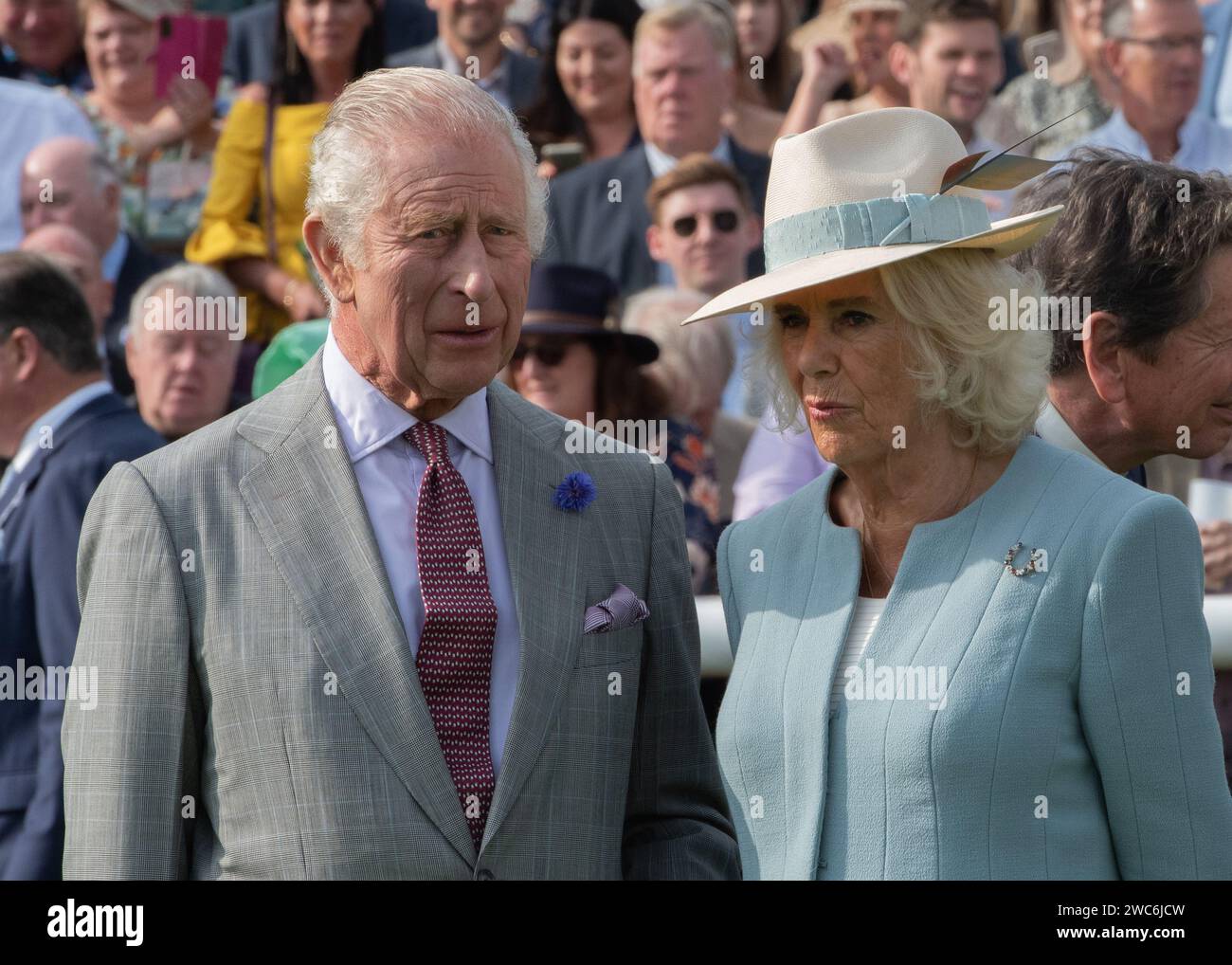HM The King & HM The Queen at Doncaster Racecourse - St Leger 2023 - Desert Hero - Tom Marquand - William Haggas Stock Photo