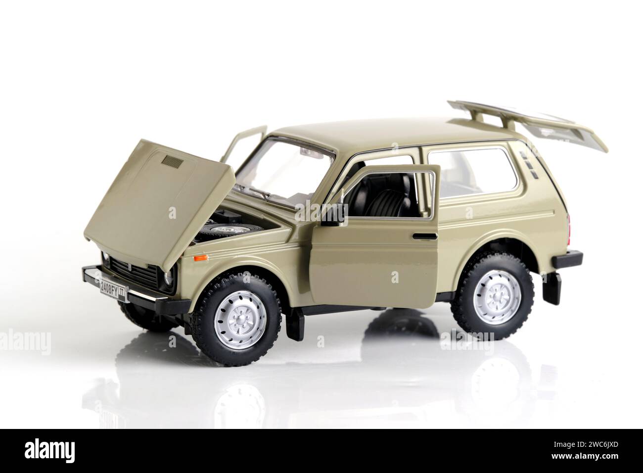 Kazakhstan, Kostanay, January 12, 2024. VAZ-2121 Lada Niva model in 1: ...