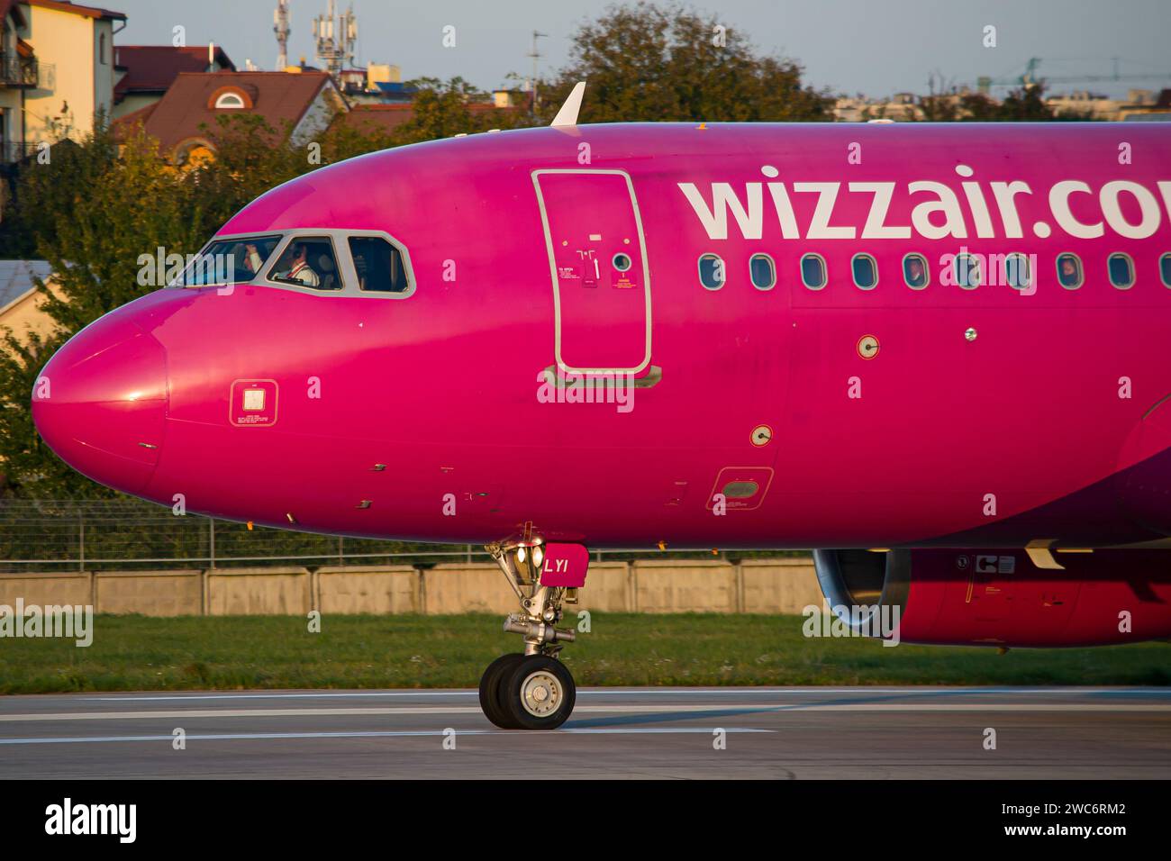 Hungarian lowcost airline's WizzAir Airbus A320 closeup while taxiing