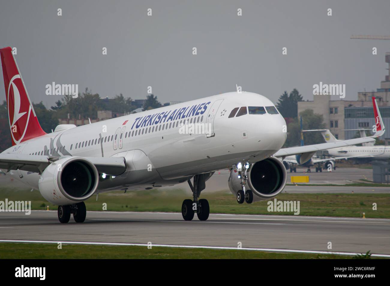 Turkish Airlines Airbus A321 NEO close-up while taking off